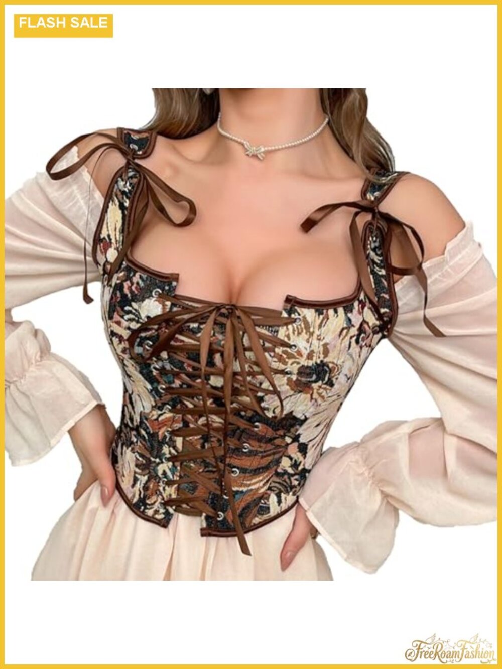 Mawjom Women Floral Bustier Corset Adjustable Lace Up Vintage Shapewear
